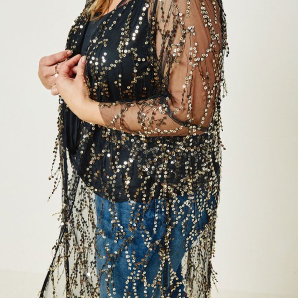 Black and Gold Sheer Sequin Duster - Picture 3 of 4